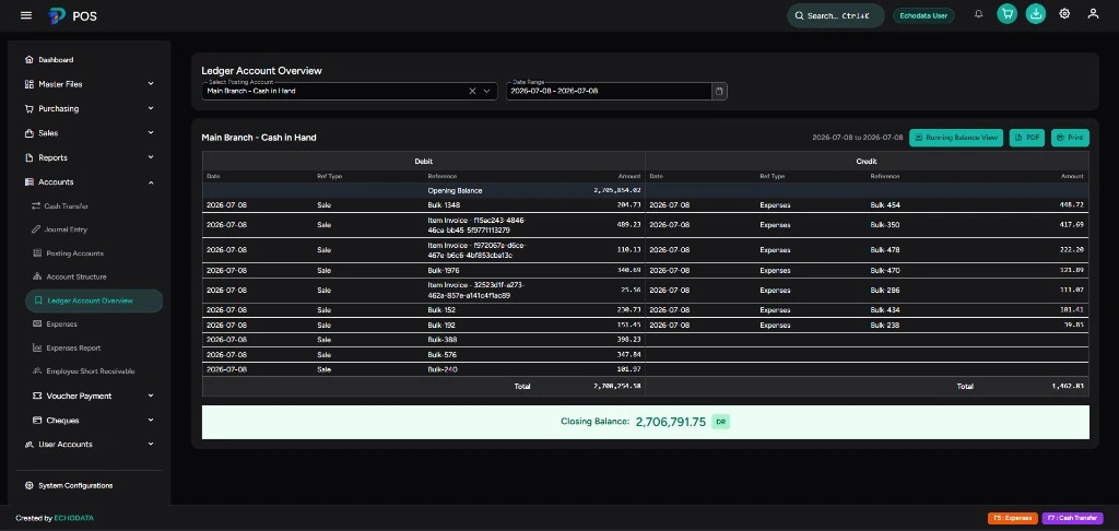 Ledger account overview dark theme