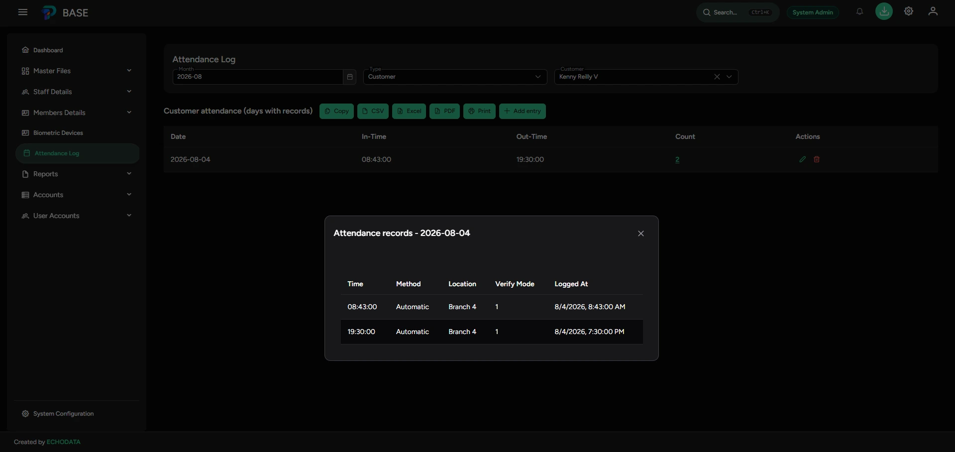 Member attendance dark theme