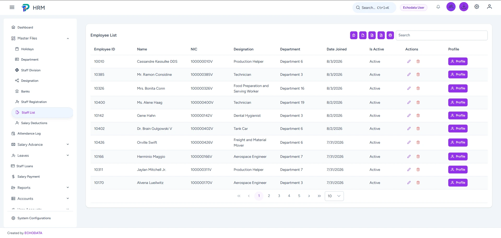 Employee records light theme