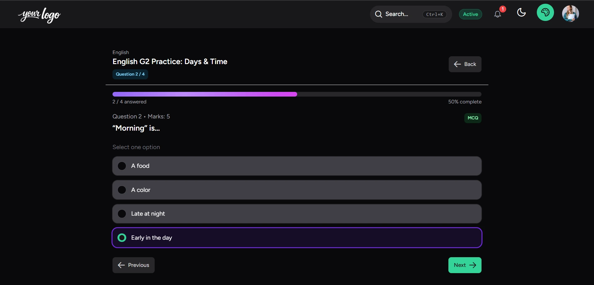 Practice exams dark theme