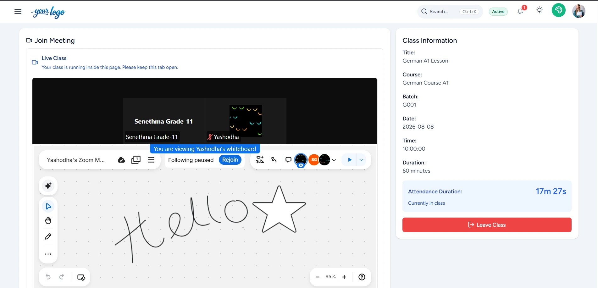 Zoom live class light theme