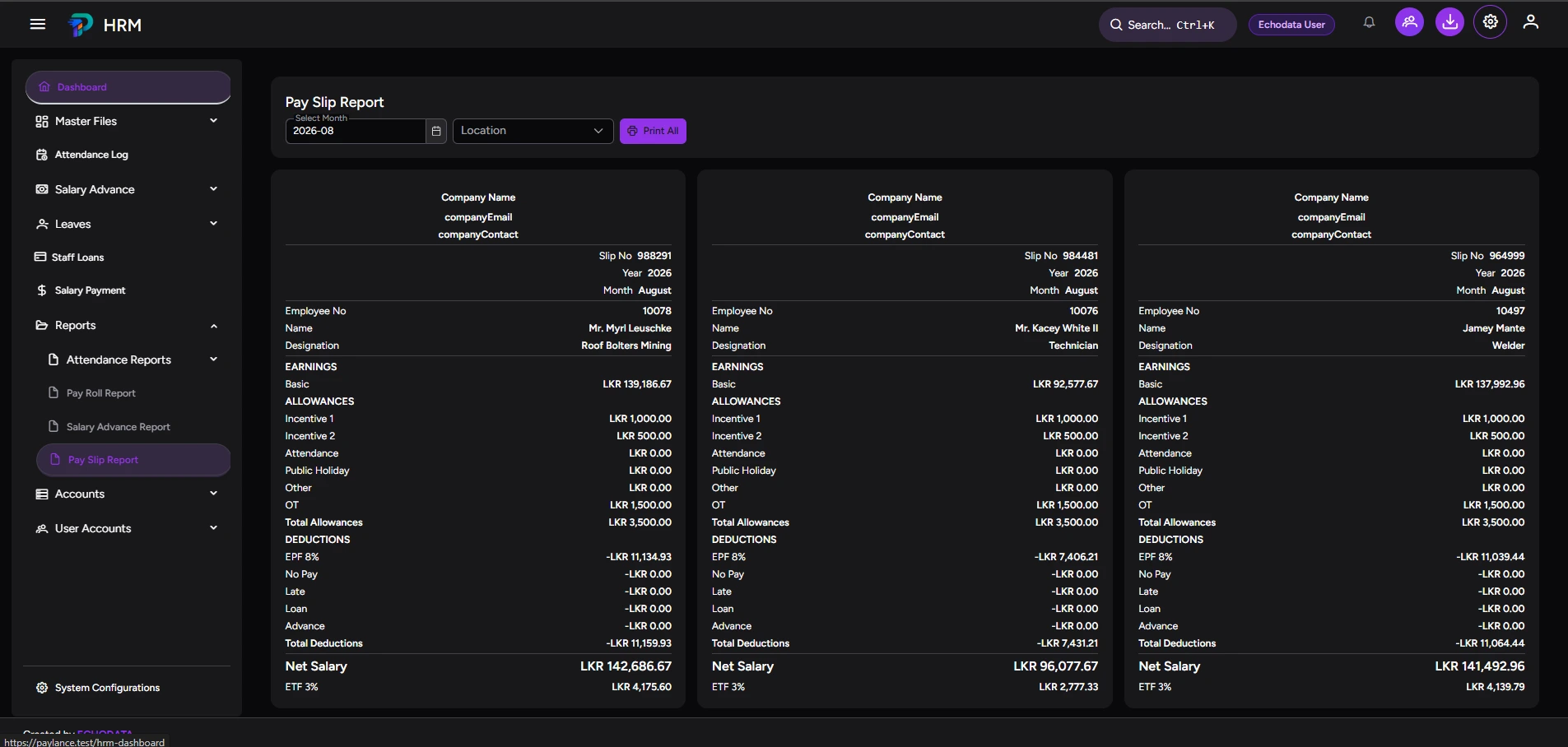 Payslip report dark theme