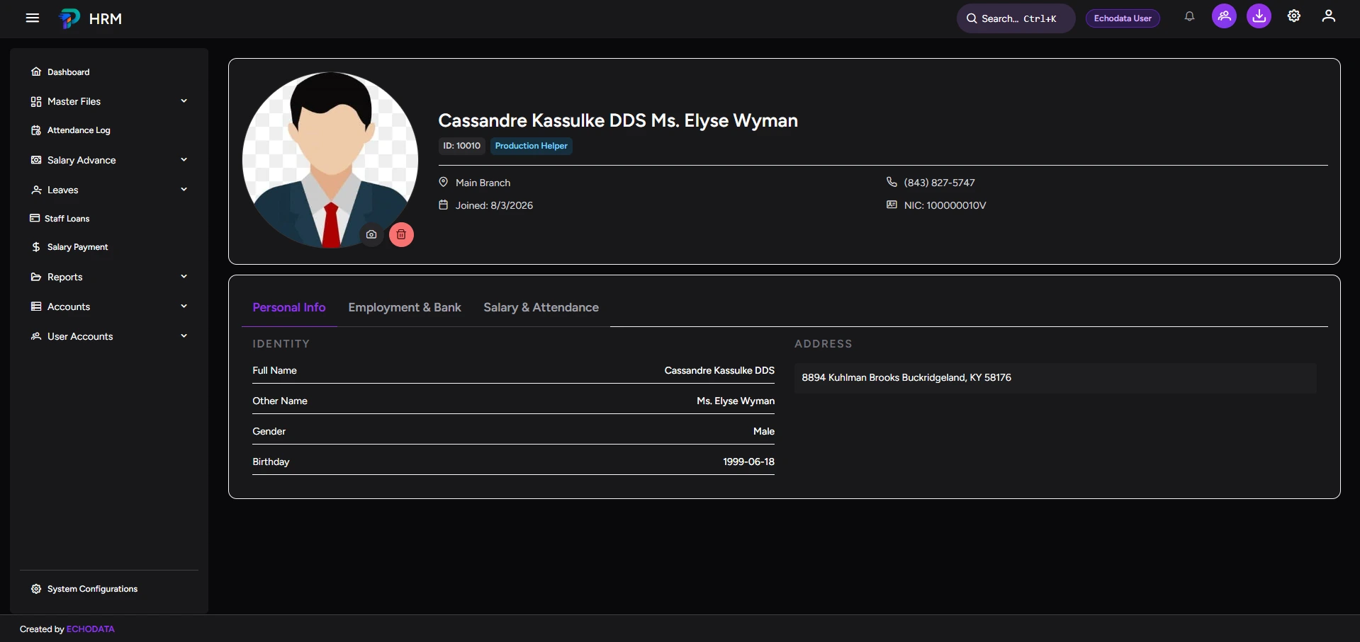 Staff registration dark theme