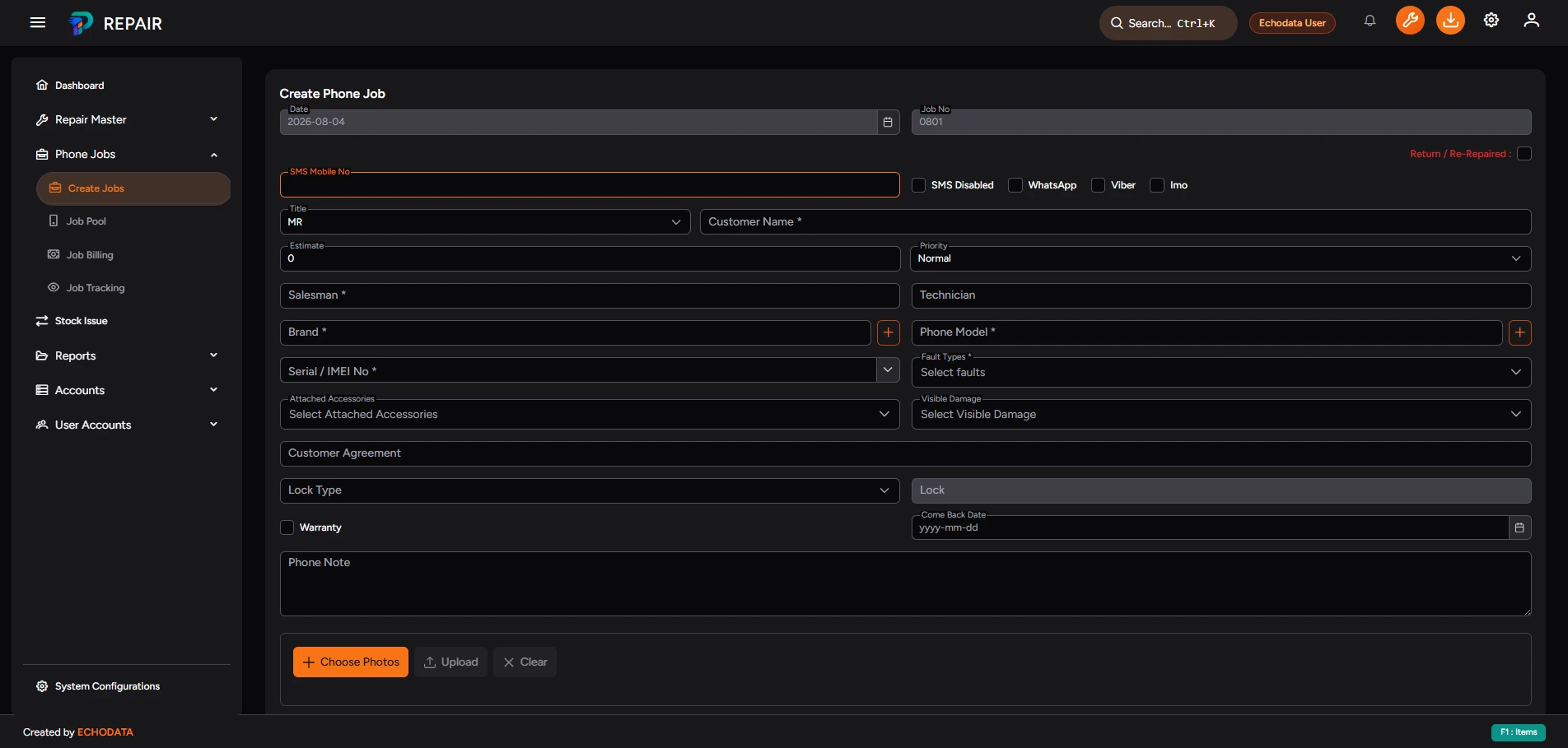 Create repair job dark theme