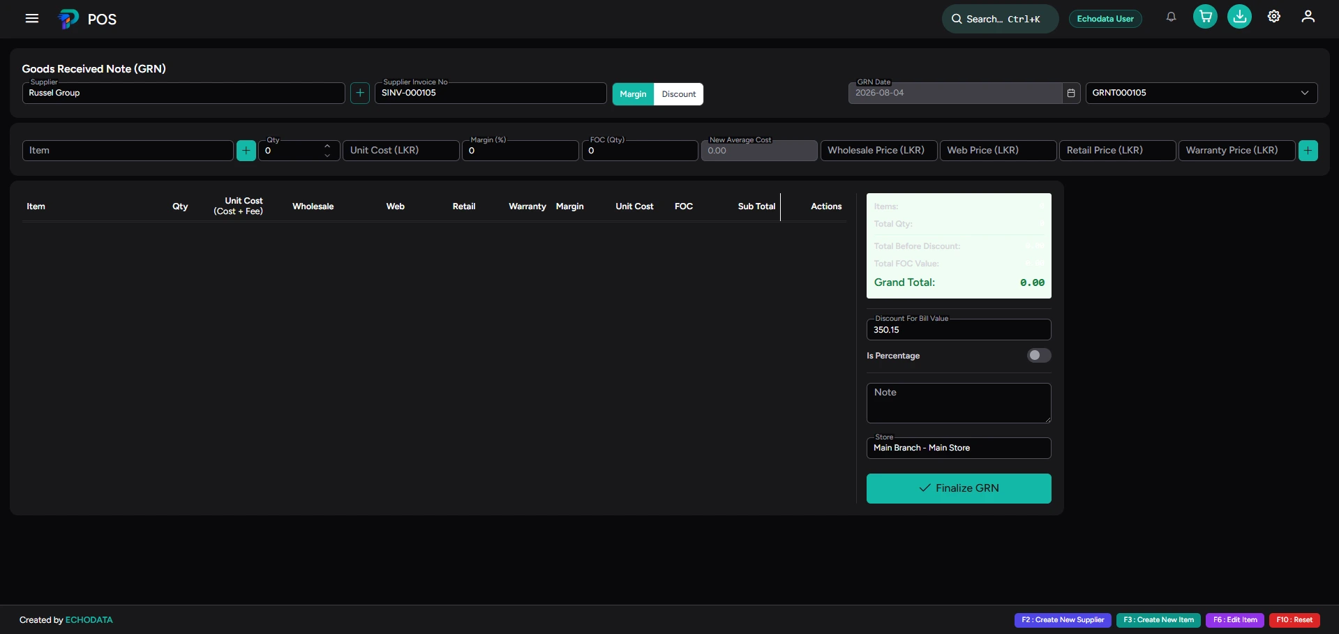 Goods received notes dark theme