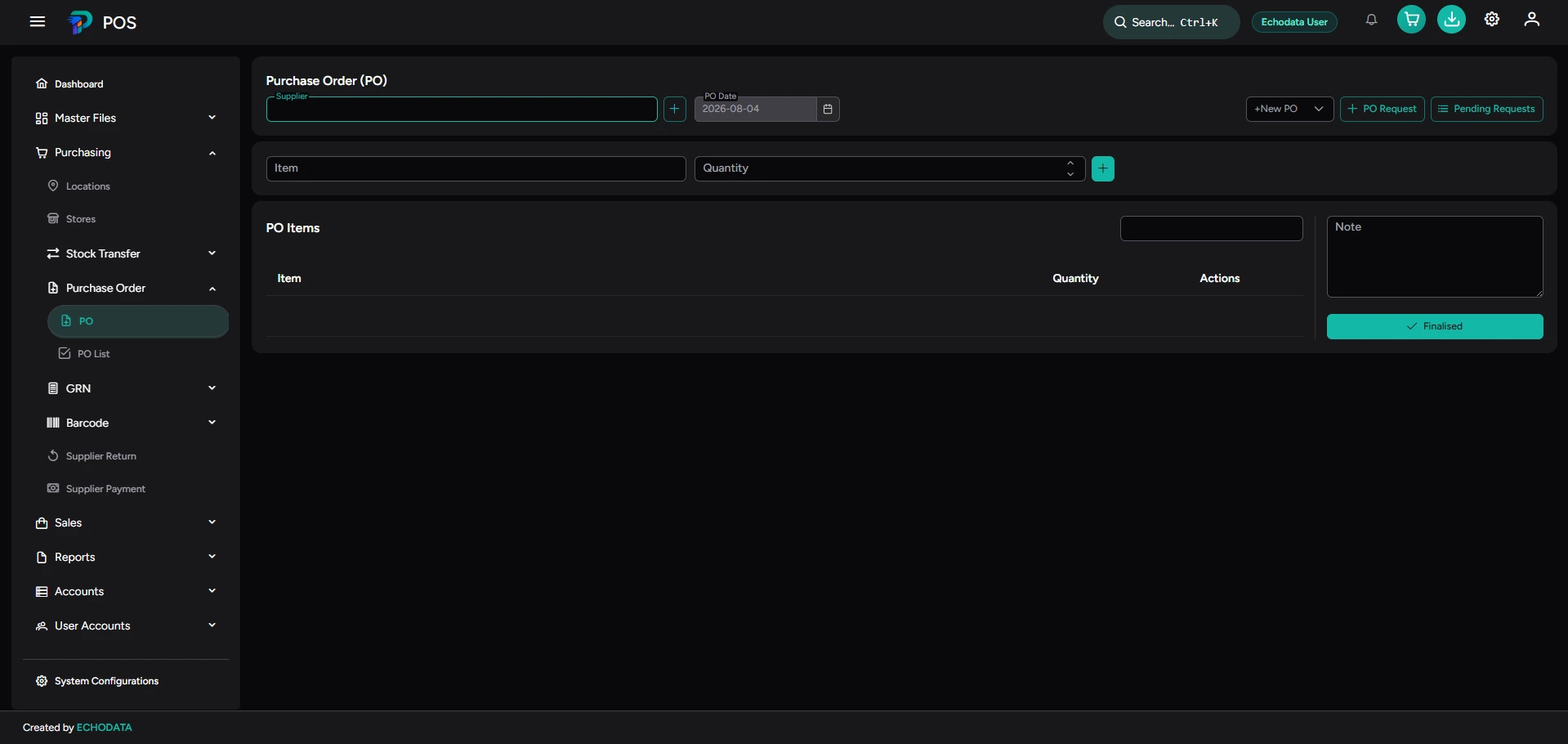 Purchase orders dark theme